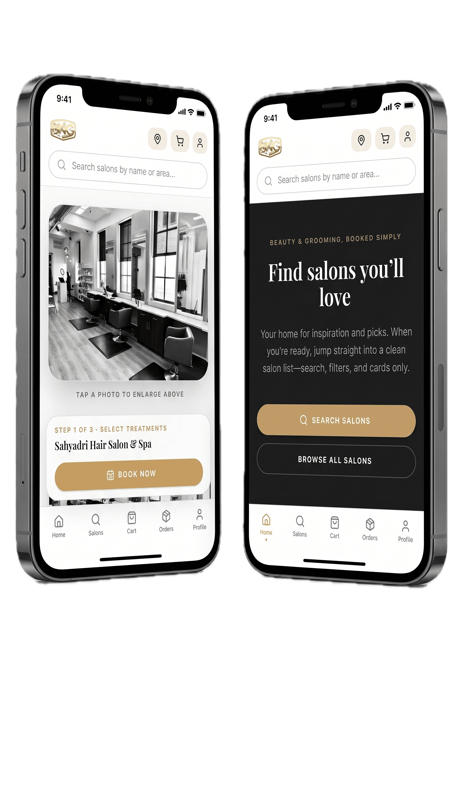 BookNGlow app preview on two phones